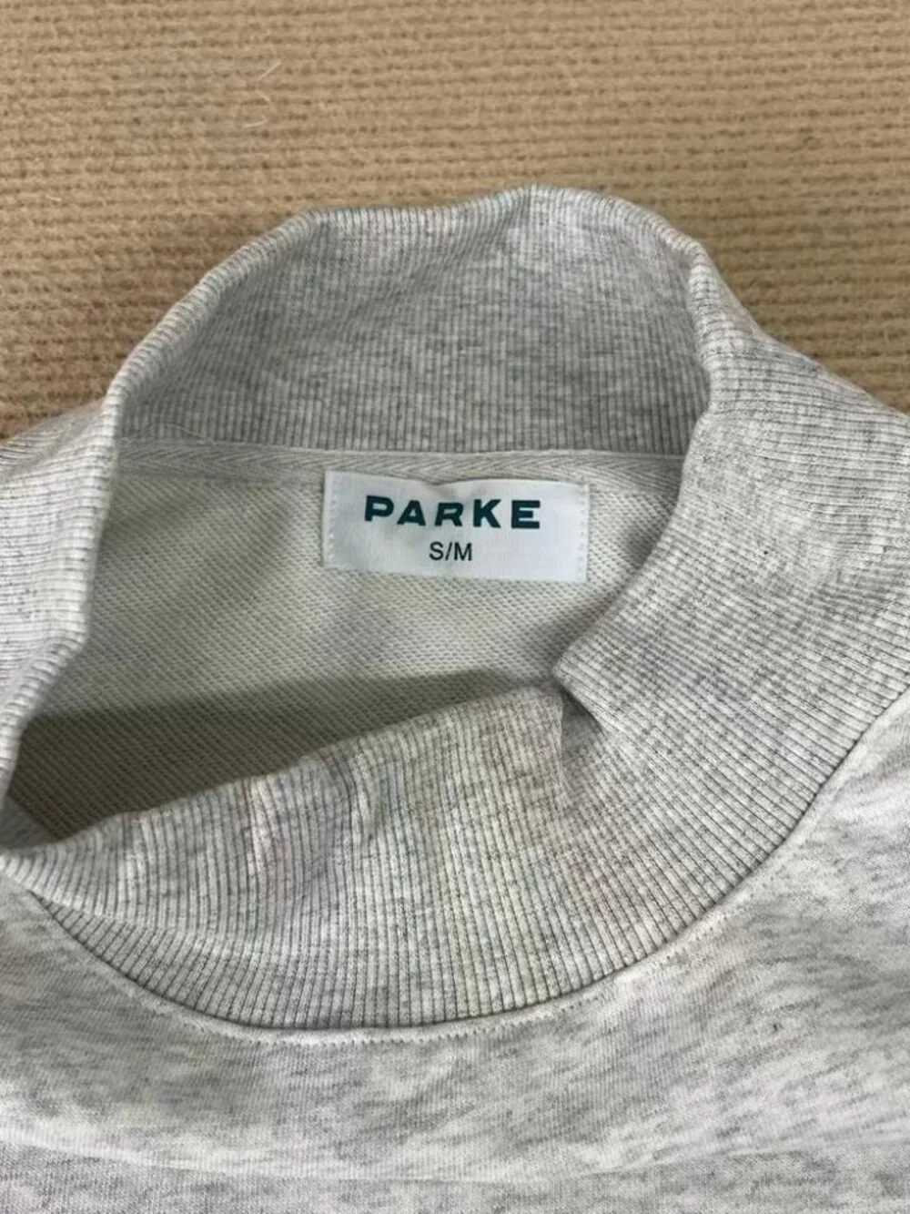 PARKE Heather Gray Mock Neck Sweatshirt USA Flag Back Print